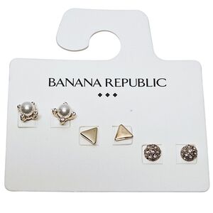NWT Banana Republic Factory Store 3-Pairs Gold Tone Stud Earrings Set